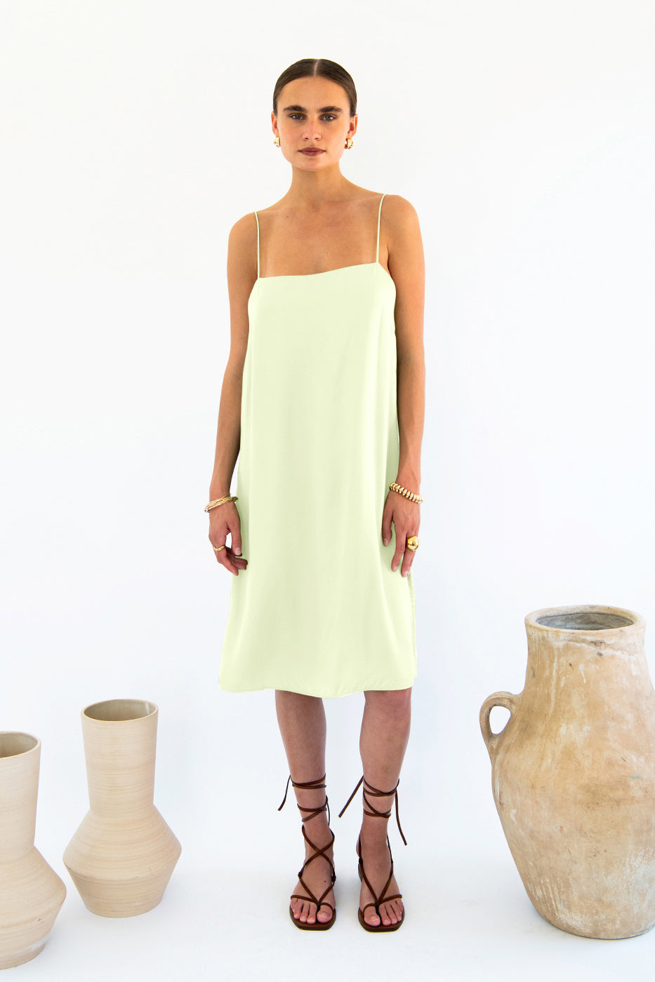 Neu Nomads Damen vegan Slip Dress Julianne Boxy Zitronengelb