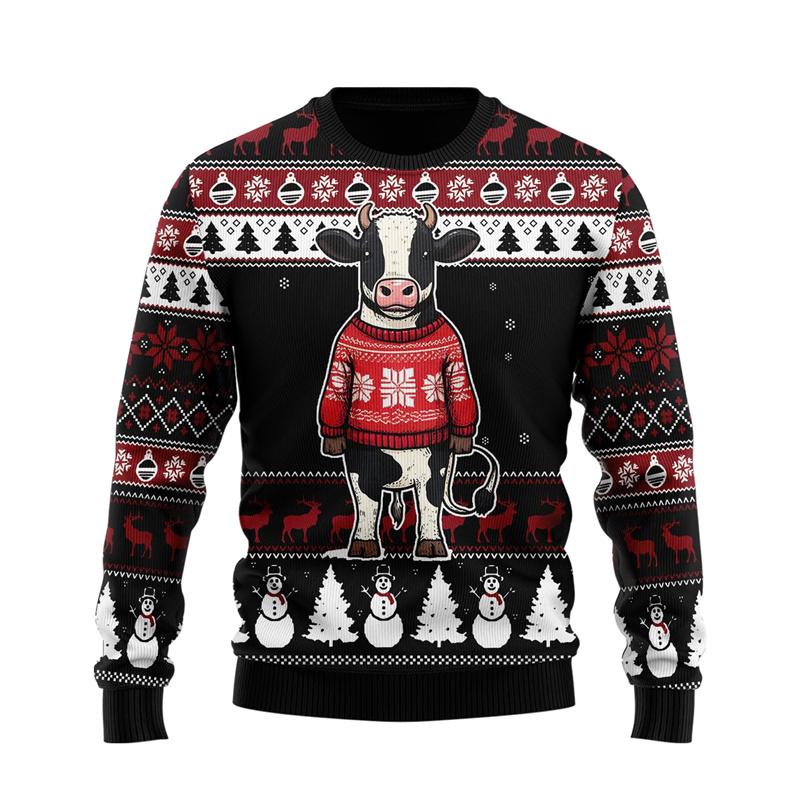 ETST 009 Cow Lovers Lelijke Kersttrui Voor Vrouwen Kleding Hip Hop Mannelijke Streetwear Kawaii Meisjes Truien Casual Polyester Sweatshirts 6XL