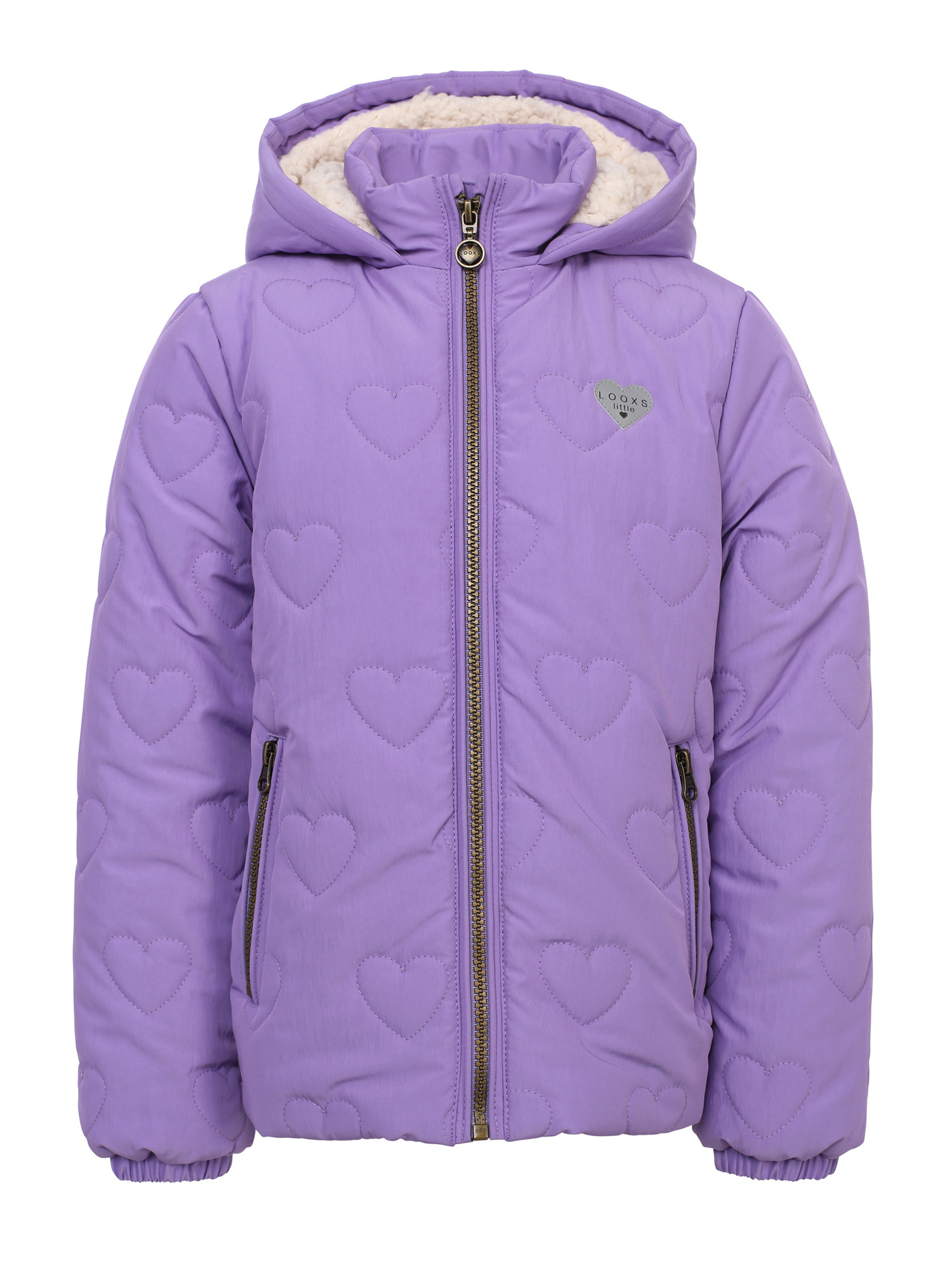 LOOXS Little winter winterjas meisjes - paars - gewatteerde hartjes