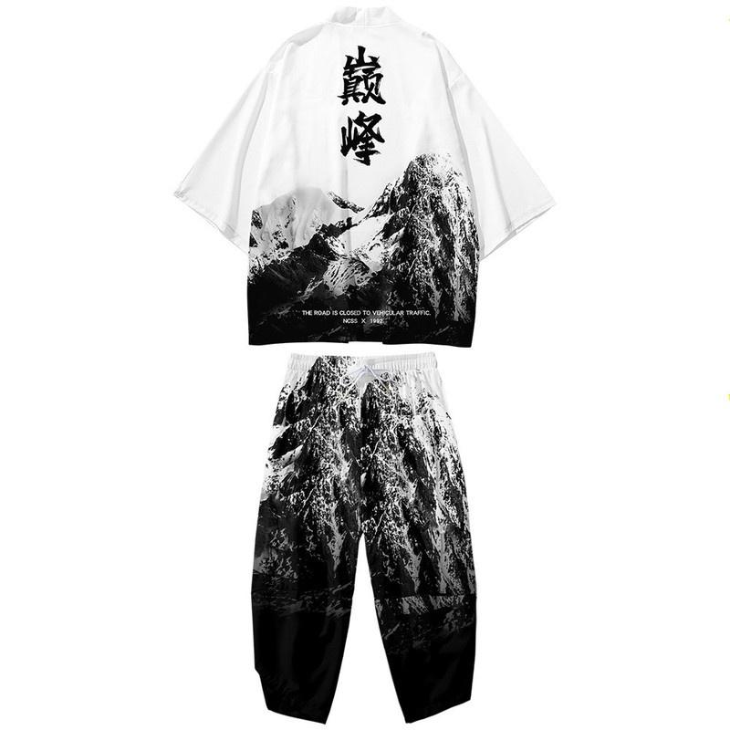 SHIZI Mannen Cosplay Yukata Tops Broeken Chinese Stijl Japanse Straat Samurai Harajuku Kimono Pak Cardigan L
