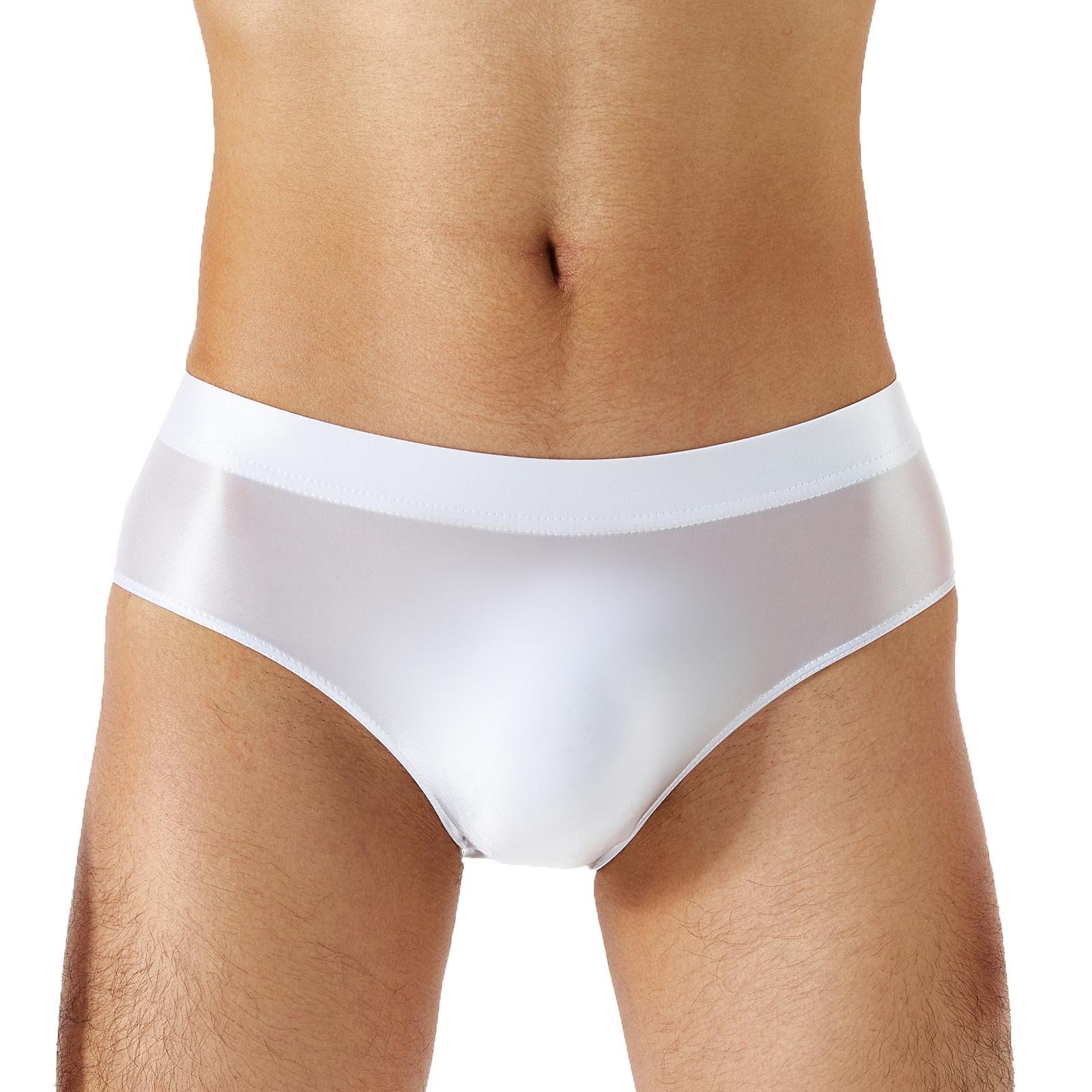 Fldy Sissy Panties Heren Zijdeachtig Glanzend Ondergoed Bikini Thongs Zwemmen Lingerie Slips XXL wit