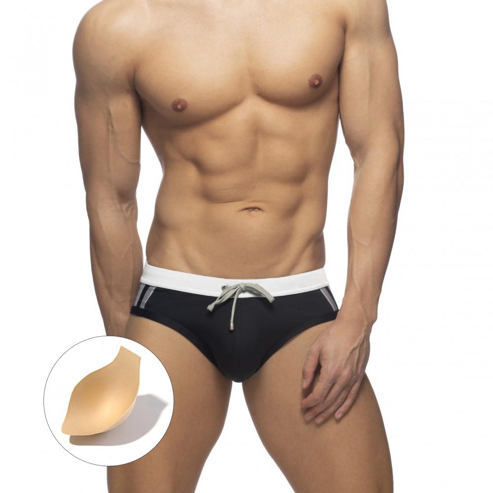 UXH Fashion Heren badmode zwemslips mannelijk sexy strandbadpak kleurblok strepen nylon sneldrogend L grijs