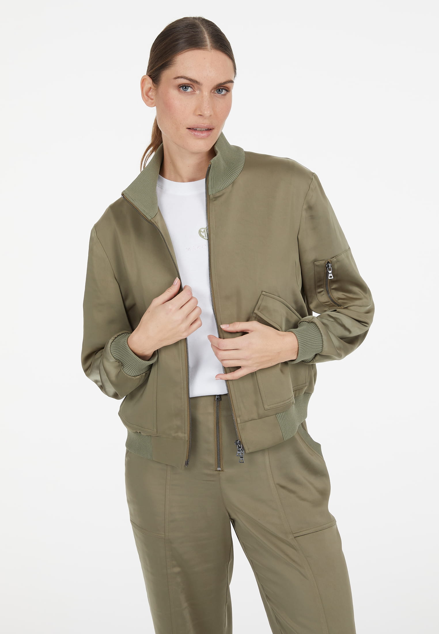 MARC AUREL Satin-Jacke mit Strickbündchen