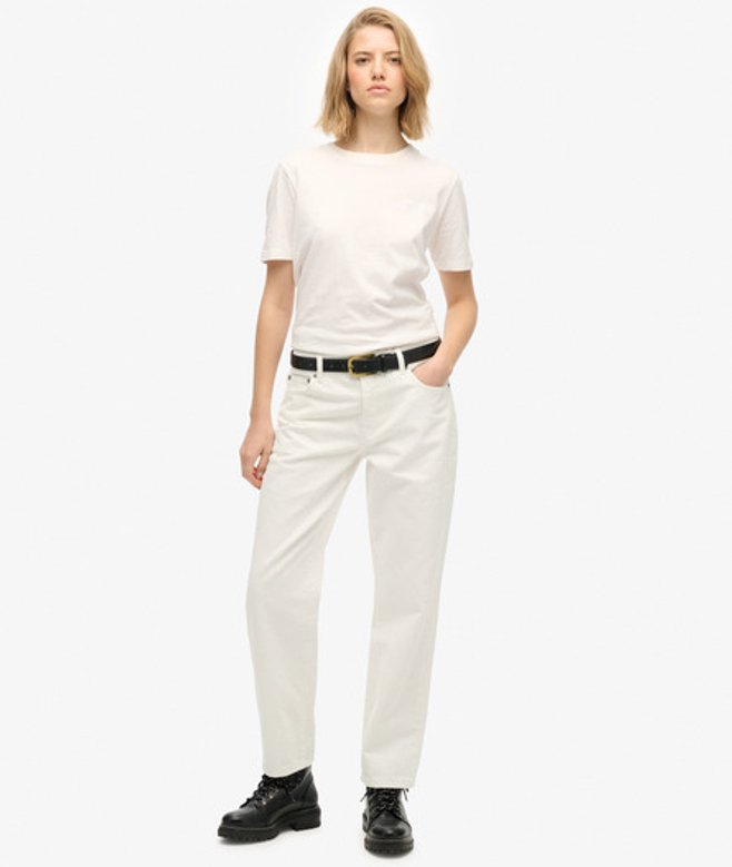 Superdry Rechte Jeans van Biologisch Katoen met Halfhoge Taille White