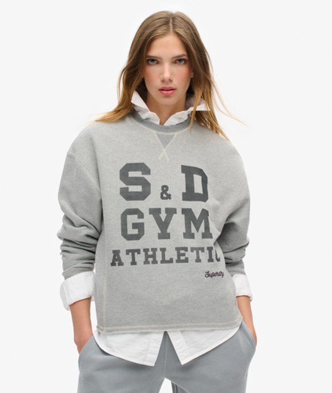 Superdry Kort Losvallend Athletic Essentials Sweatshirt met Ronde Hals Grijs