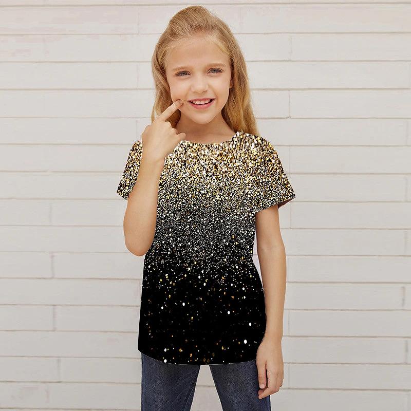 ETST WENDY 012 Kinderkleding Gradiëntkleding Kind Meisje Grafische T-shirts Baby Korte Mouwen Meisje T-shirt Mode Meisjes Zomerkleding 160CM