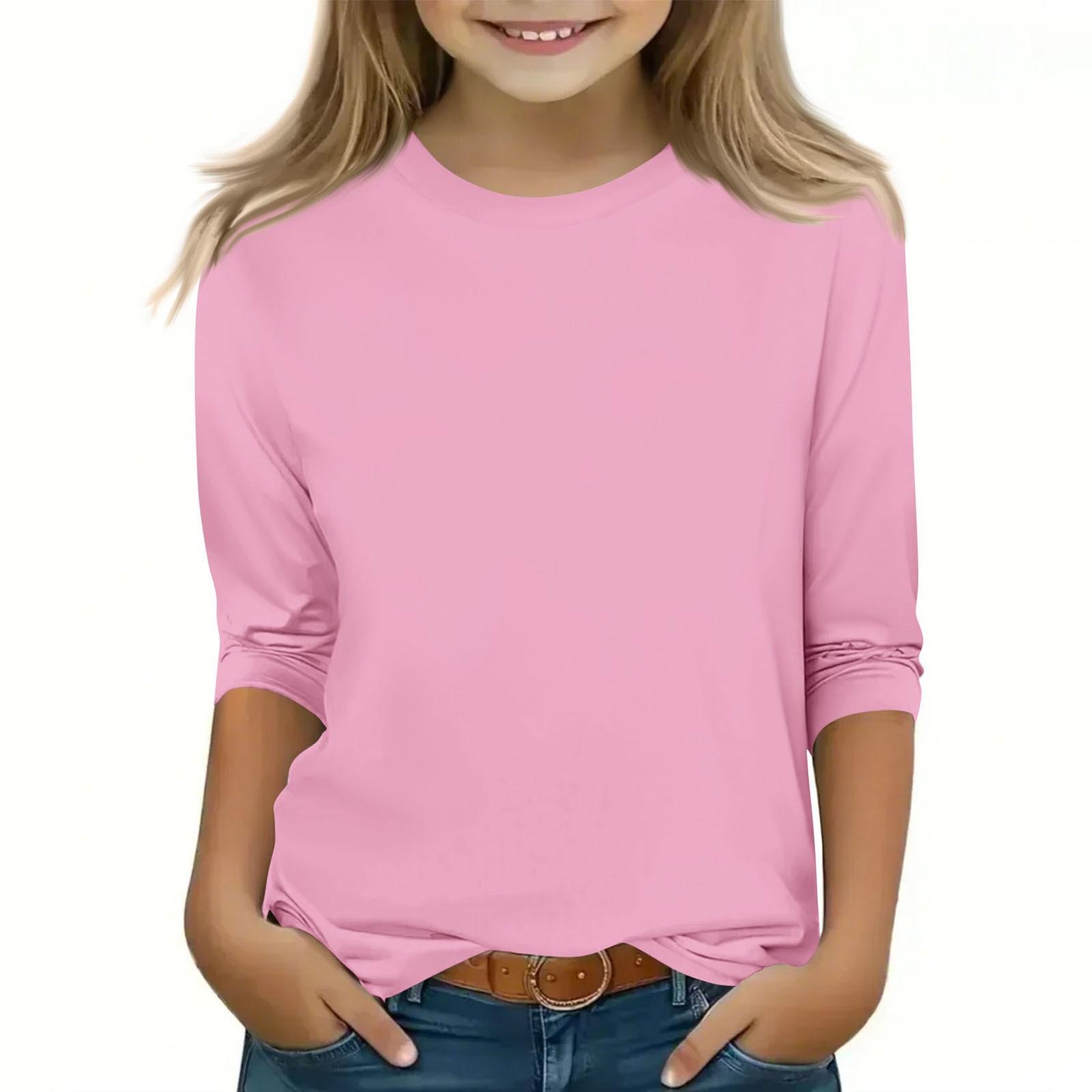 Eason Kindertop met 3/4-mouwen en ronde hals, effen kleur, casual voor dagelijks gebruik 120 roze