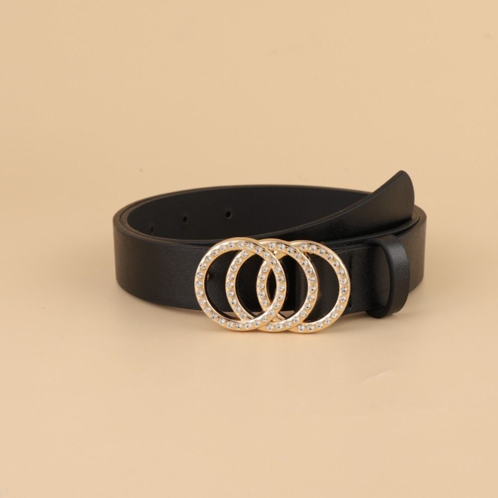 JTRkasac with Three Ring Rhinestone Slide Buckle Belt Luxury Design Thin Waist Strap  For Women