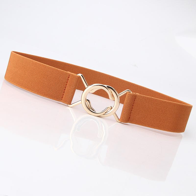 KaiTingu Dames effen kleur elastische riem goud ronde gesp riem mode riem jurk jas kameel