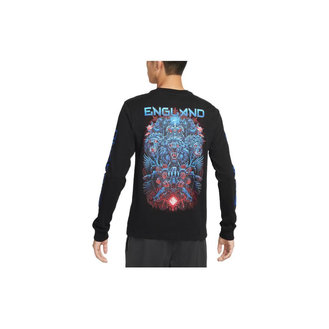 Nike England Team Grafische Print Lange Mouw Ronde Hals T-shirt Heren Tops Zwart DQ8608-010 M
