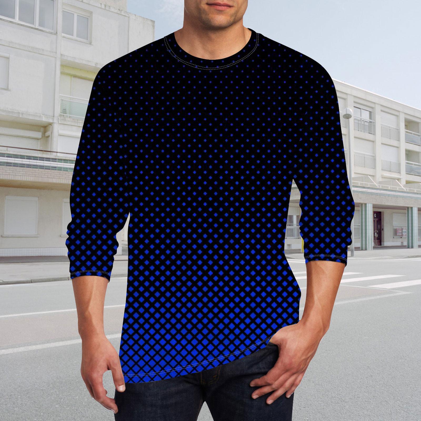 Ximalaya Heren T-shirt O-hals Kleding Kleding Buiten Lange Mouw Print Modeontwerper Vintage XL blauw