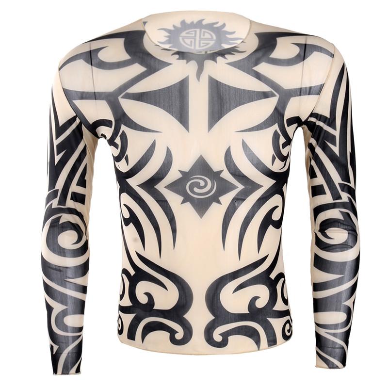Xuhaijian02 FEESHOW Mannen Nep Tattoo Ontwerp Elastische Lange Mouw T-shirt Trui Tattoo Mesh O-hals Tee Voor Halloween Kostuums Carnaval Shirts XL