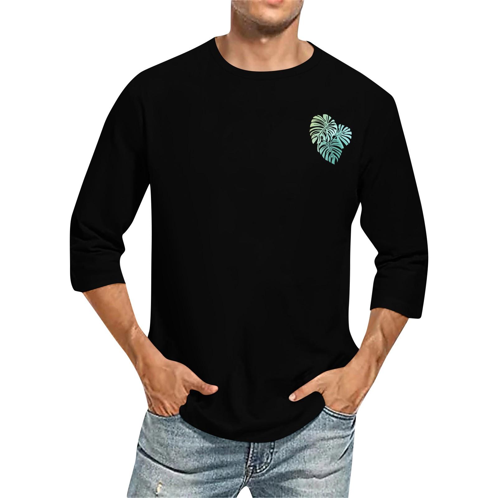 Chicago Rose Men's casual and fashionable printed round-neck three-quarter sleeve top T-shirt XXL zwart
