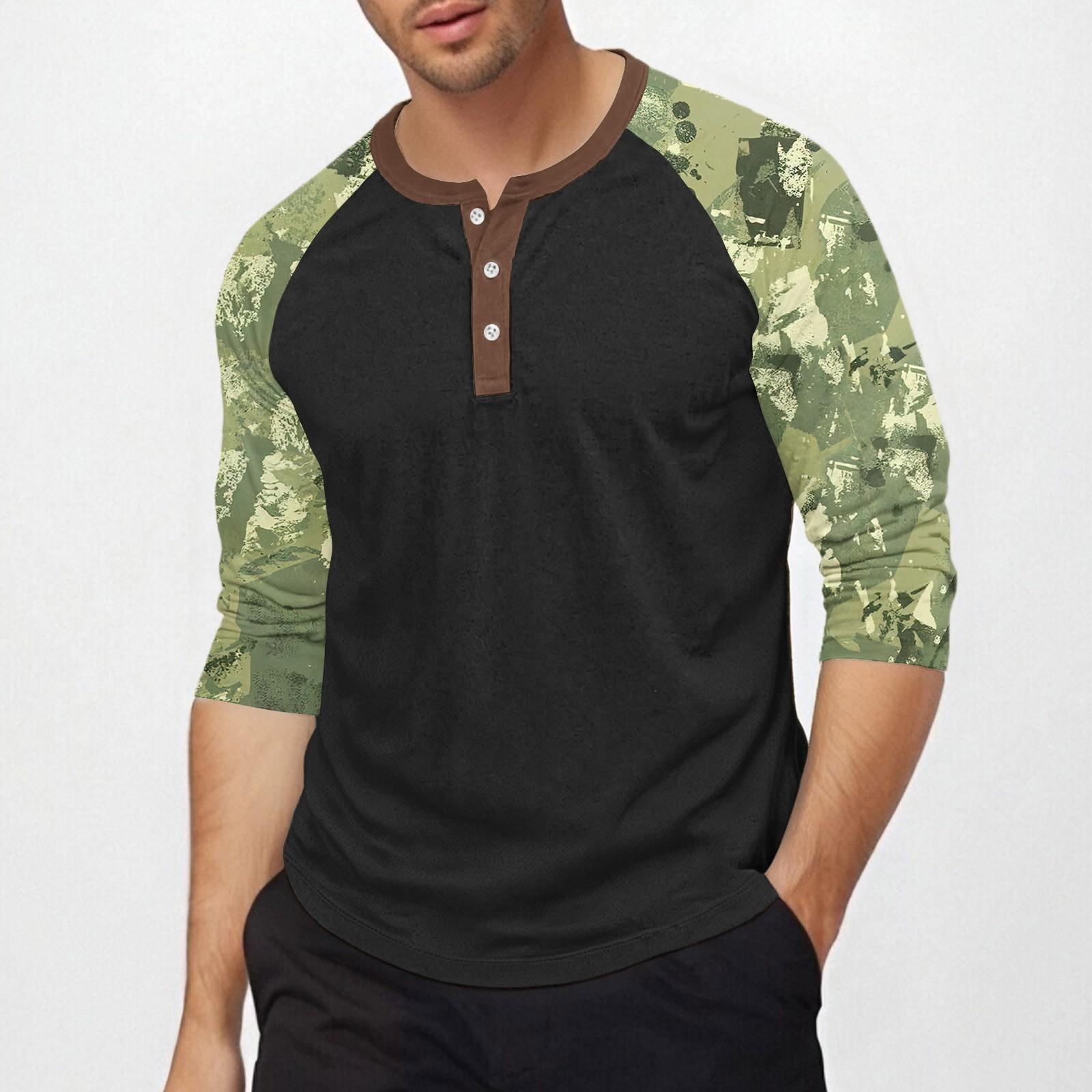 Chicago Rose Men's top with three-quarter sleeves and camouflage print XL groen