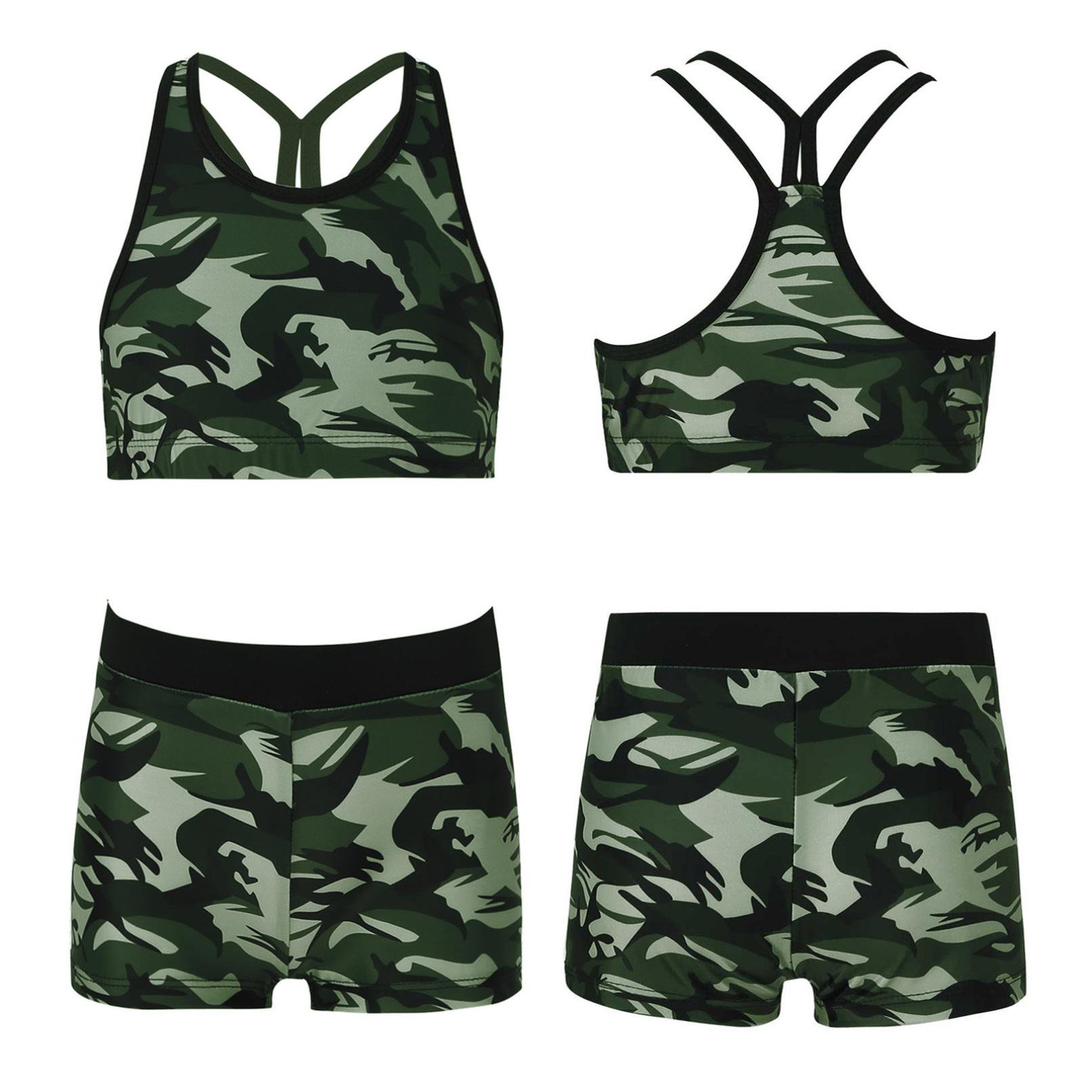 WinYing Kinderen Meisjes 2Pcs Tankini Badpakken Bedrukt Tank Top Vest en Shorts Badmode Badpakken 15-16 Years camouflagegroene kleur