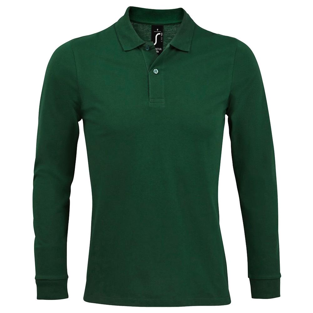 SOLS Heren perfect piqu-poloshirt met lange mouwen XXL fles groene kleur
