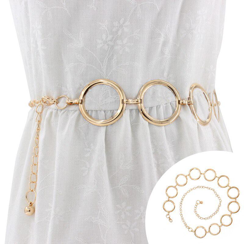 R&N Fashion 2 Nieuwe mode metalen tailleketting riem vrouwen cirkel metalen koord riemen voor dames jurken decoratie