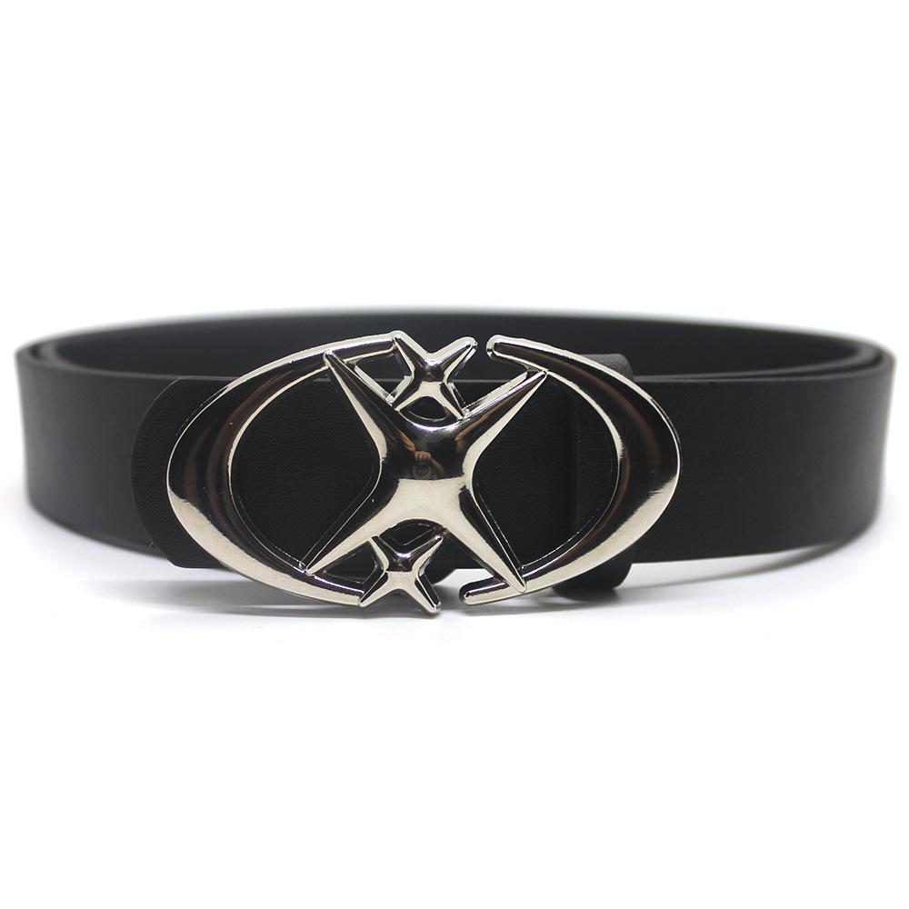 NATAWA Vintage Mannen Vrouwen Punk Kruis Ster Gesp Riem Ontwerp Metalen Gotische Y2k Riem Pu Leren Tailleband Jeans Broek Decoratieve Riem zwart