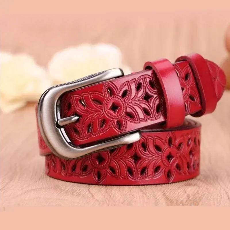 NATAWA Nieuwe riem Holle patroon riem Dames Trend Tailleband Echte vrouwenriem Vintage Pin Gesp Imitatieleren band Jeans