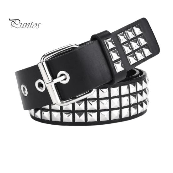 Puntos Womenswear Punk Rock Rivet Riem Studded Riem Grommet Draden Riem Vierkante Klinknagels Piramide Metalen Inlays Verstelbare Banden Imitatie Leren Riem 110cm E
