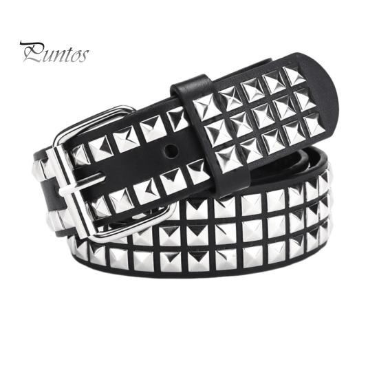Puntos Womenswear Punk Rock Rivet Riem Studded Riem Grommet Draden Riem Vierkante Klinknagels Piramide Metalen Inlays Verstelbare Banden Imitatie Leren Riem 110cm G
