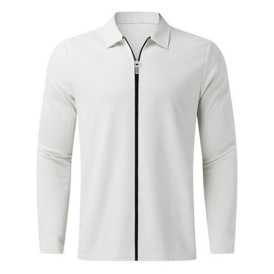 Guannuotong Heren overhemd herfst winter effen kleur lange ademende mouw revers ritssluiting buitensport T-shirt 2XL