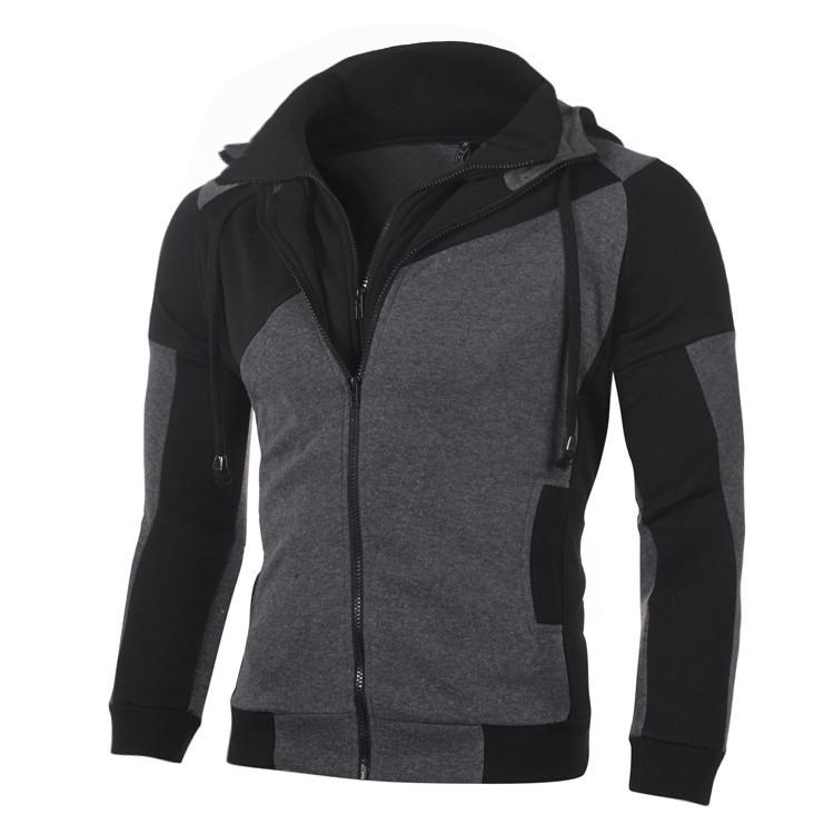 Luojin Hoodie met dubbele ritssluiting en patchworkjack met capuchon voor sportfleece-isolatie voor heren M