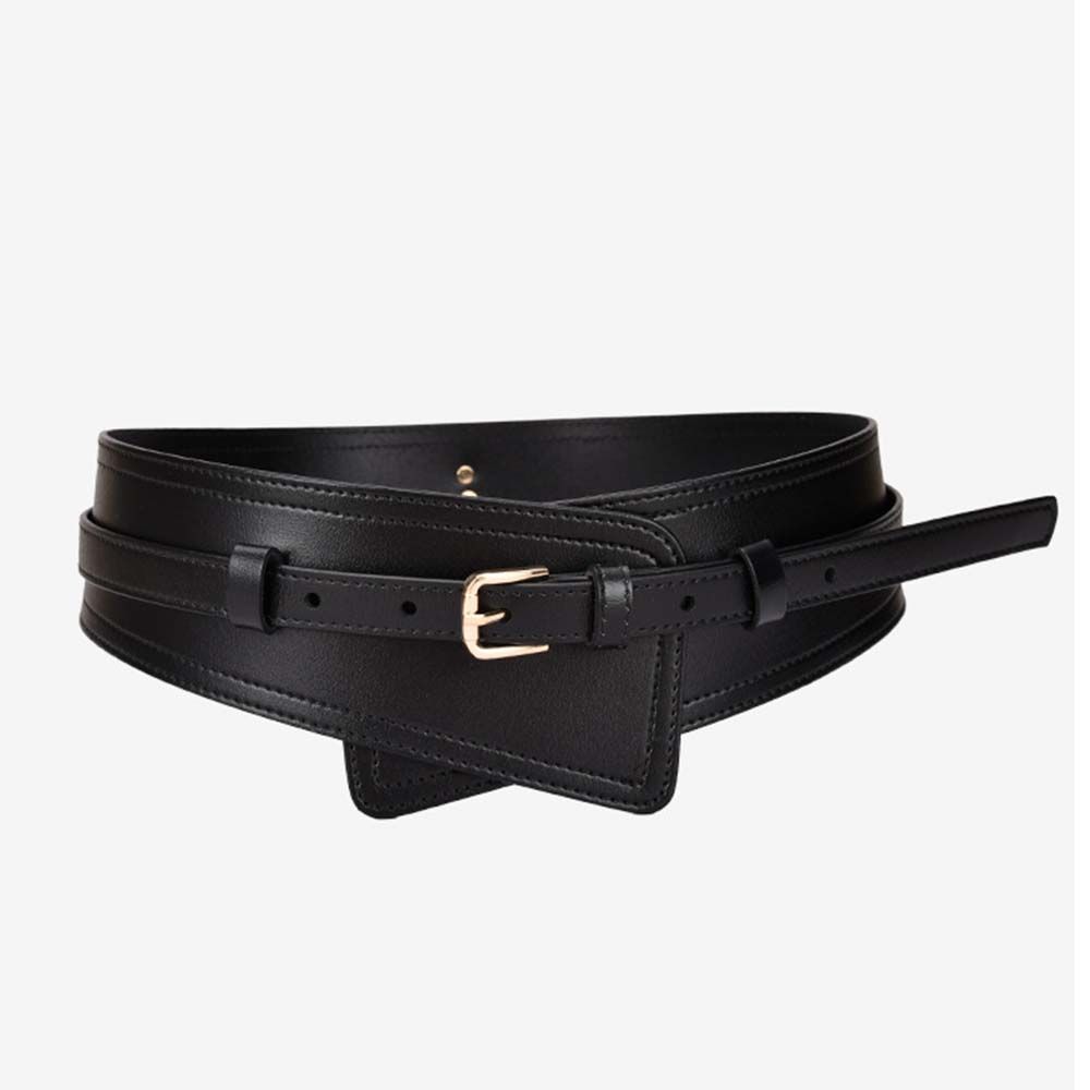 Hehenghu PU Leather Wide Belts Alloy buckle Belts For Women Fashion Waistband  Coat 110cm zwart