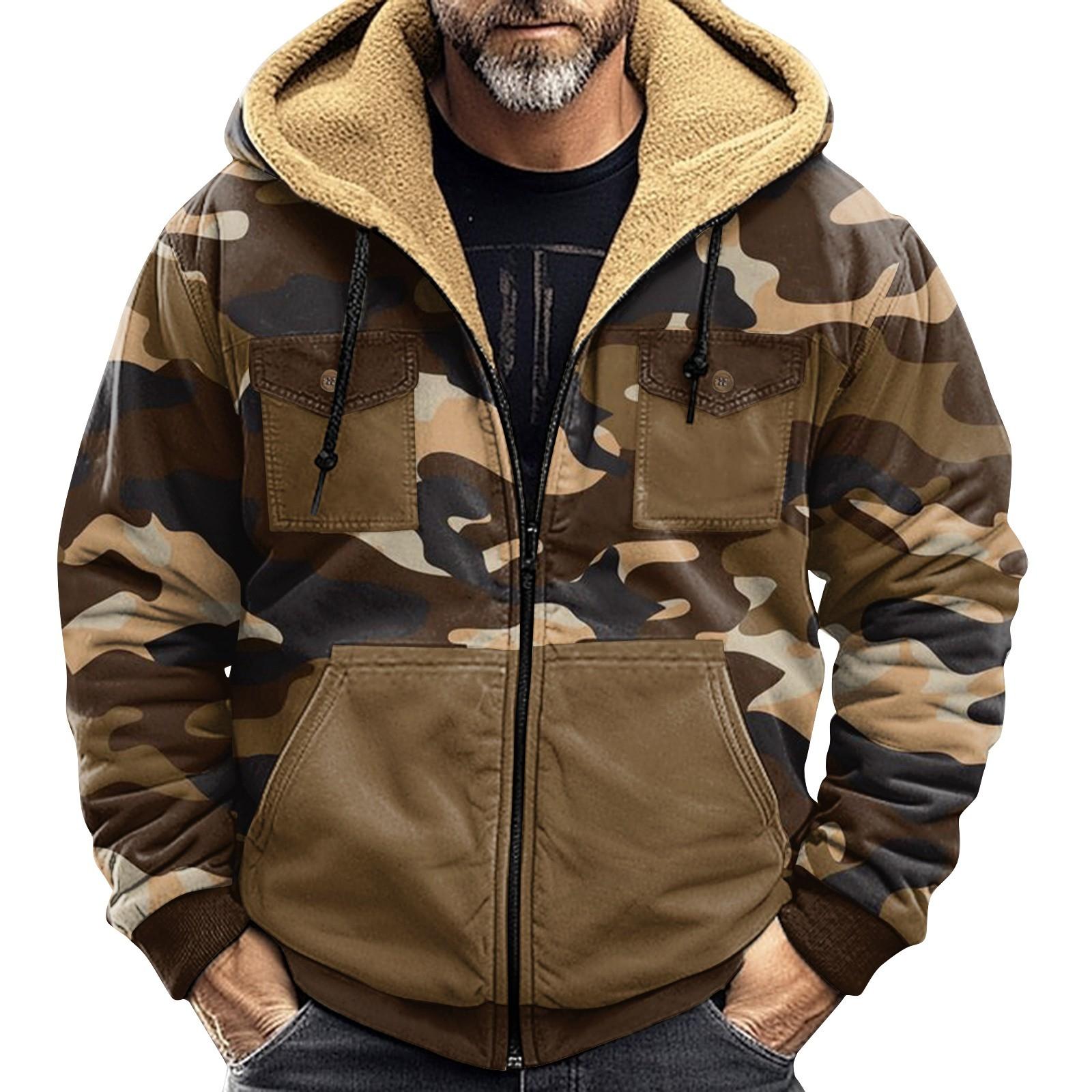 Swimwear Heren Winter Camouflage Print Jas Heren Casual Trend Rits Capuchon Jas L