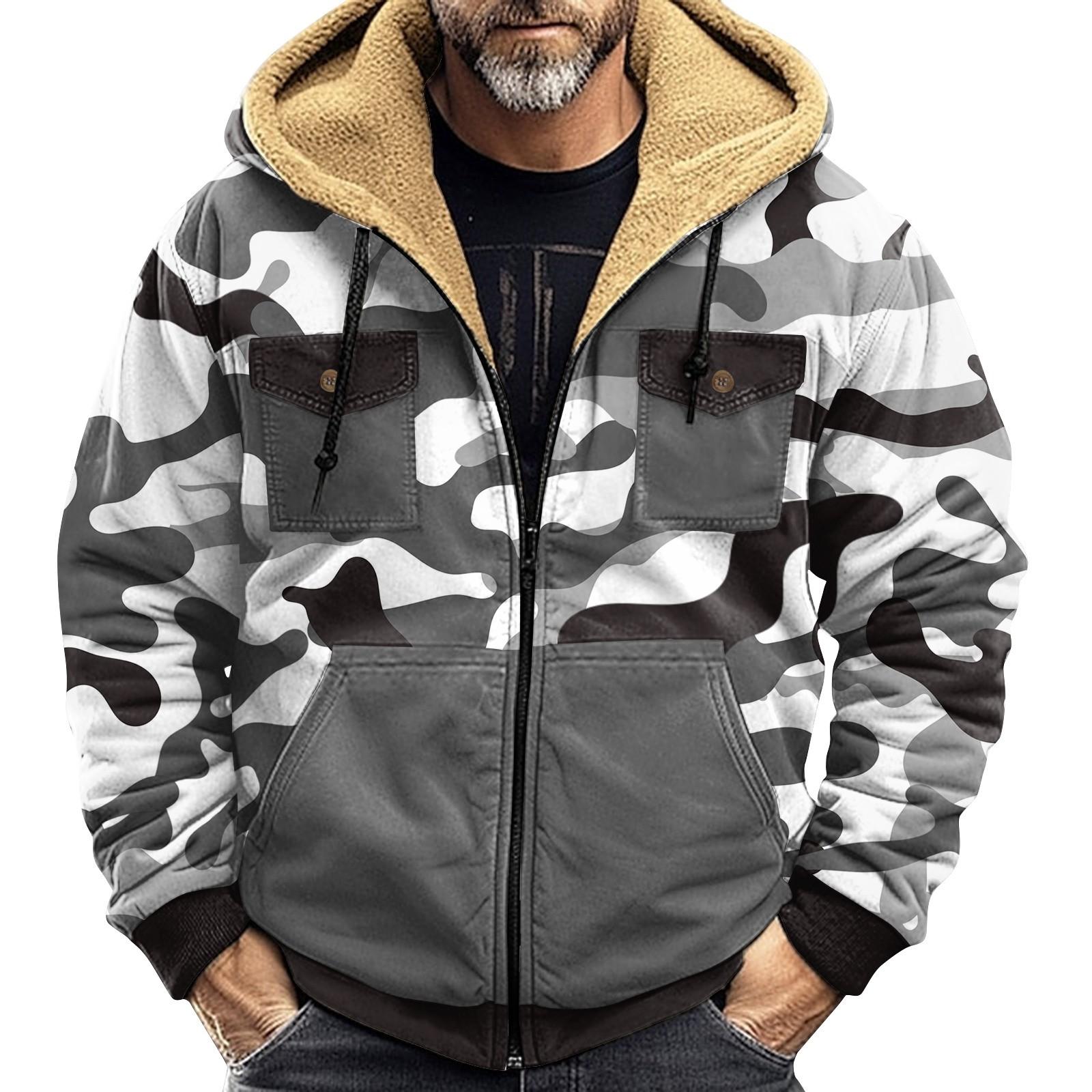 Swimwear Heren Winter Camouflage Print Jas Heren Casual Trend Rits Capuchon Jas XL