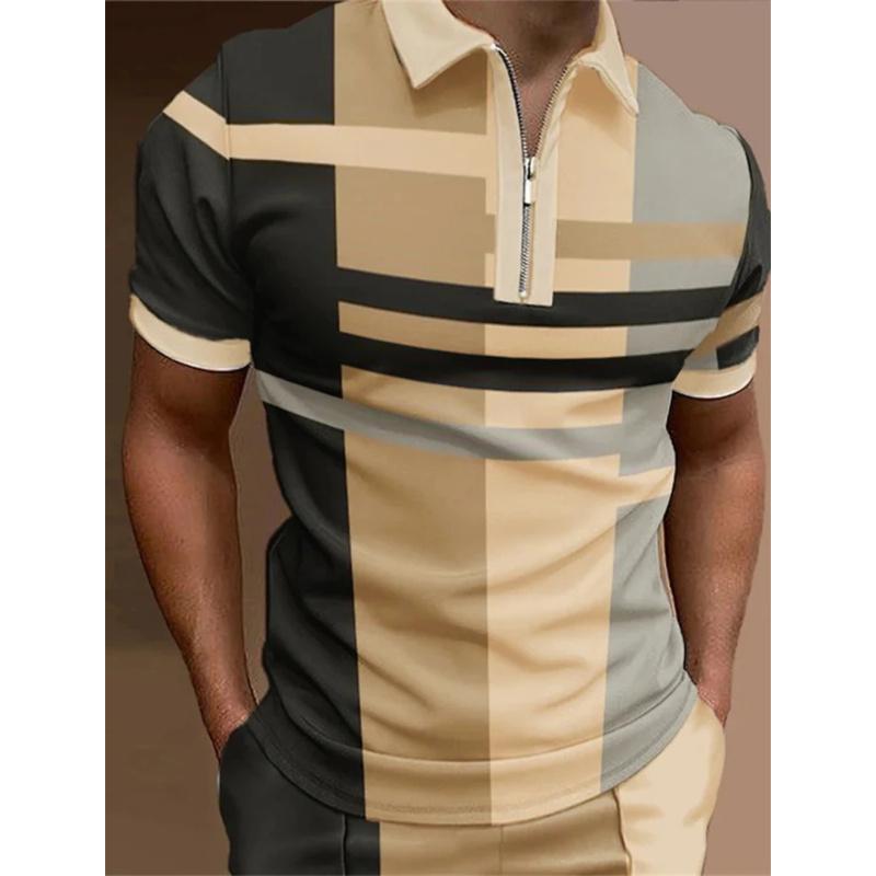Haojun Herenpoloshirt met geometrisch patroon en print, korte mouwen en revers, dagelijks casual poloshirt met korte mouwen. 3XL