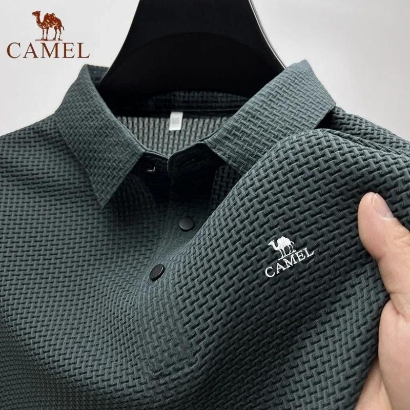 Camel High End Geborduurde  Ice Silk Elastische Polo Shirt Nieuwe Zomer T-shirt Mode Ademende Zakelijke Korte Mouw Luxe Top 2XL legergroene kleur