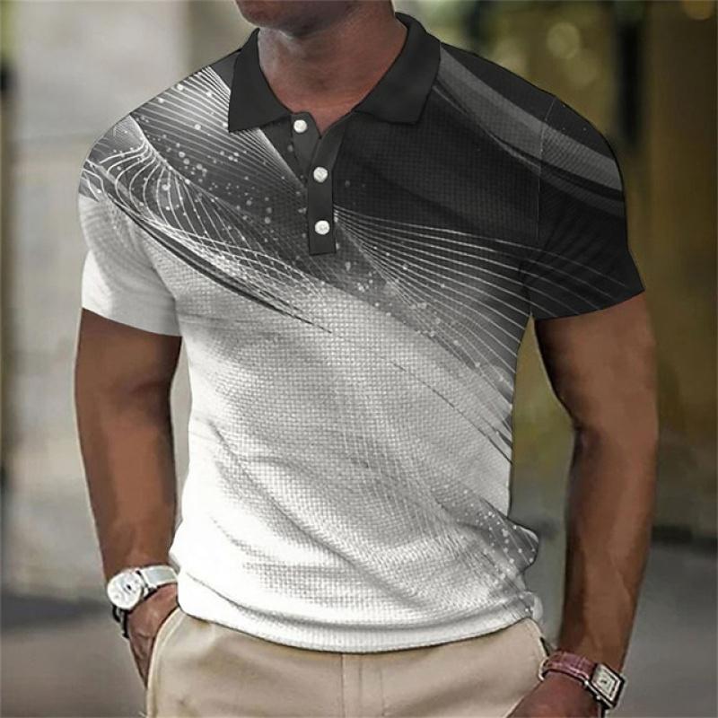 Nihao Mode Heren Polo Shirt Gradiëntlijn Zomer Korte Mouw T-shirts Casual Dagelijks Revers Tops Tees Gestreepte T-shirt Voor man Kleding 6XL