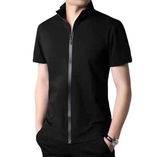 Talos Men Clothing Heren Zomer Shirt Cardigan Ritssluiting Opstaande Kraag Effen Kleur Slim Fit Rekbaar Goed Ademend Casual Dagelijks Dragen Sport Tennis Golf Kantoor XL zwart