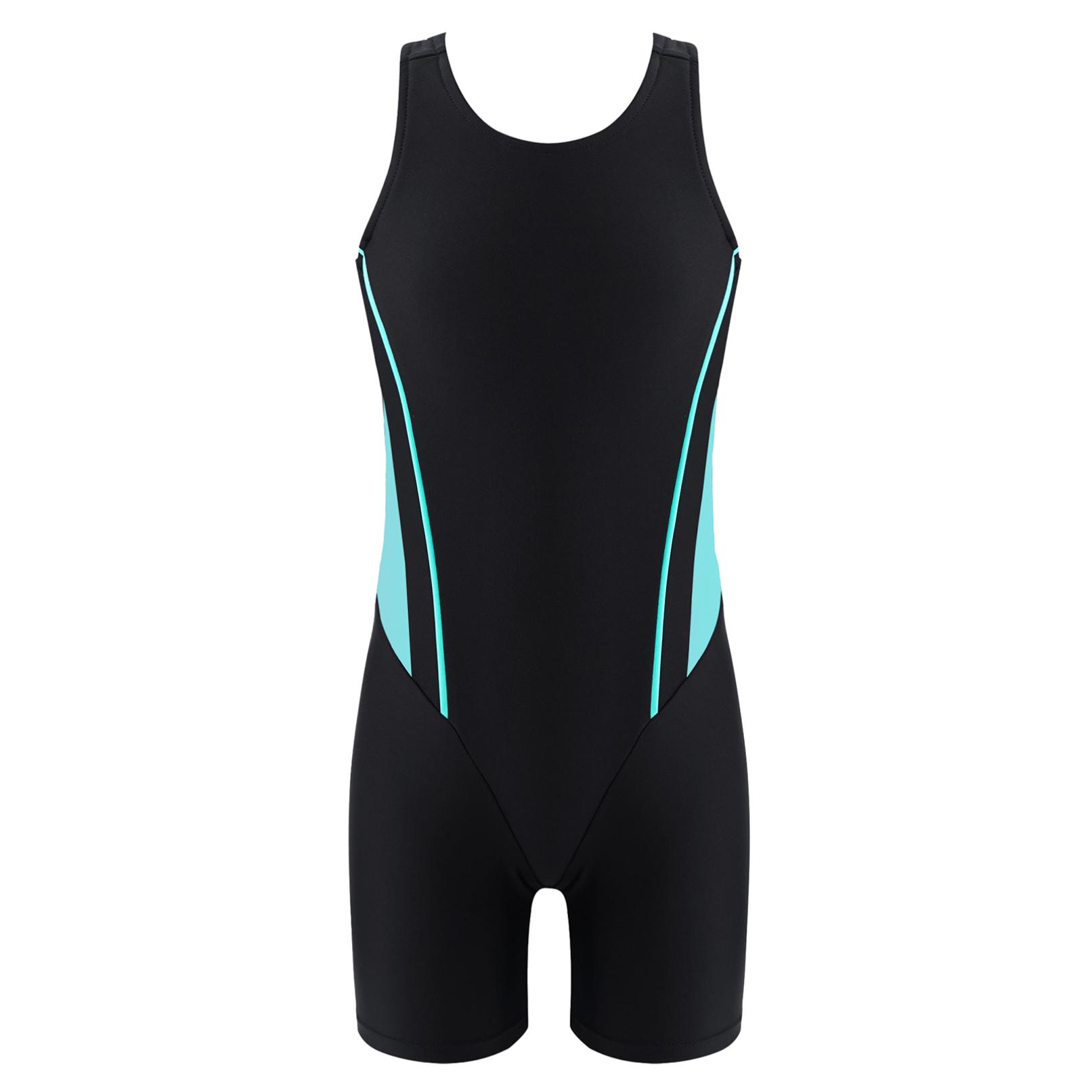 Tiaobug Kinderen meisjes Seeveless badpak Rashguard eendelig wetsuit UV-bescherming badmode surfen strandkleding jumpsuit bodysuit 15-16 Years groen/zwart