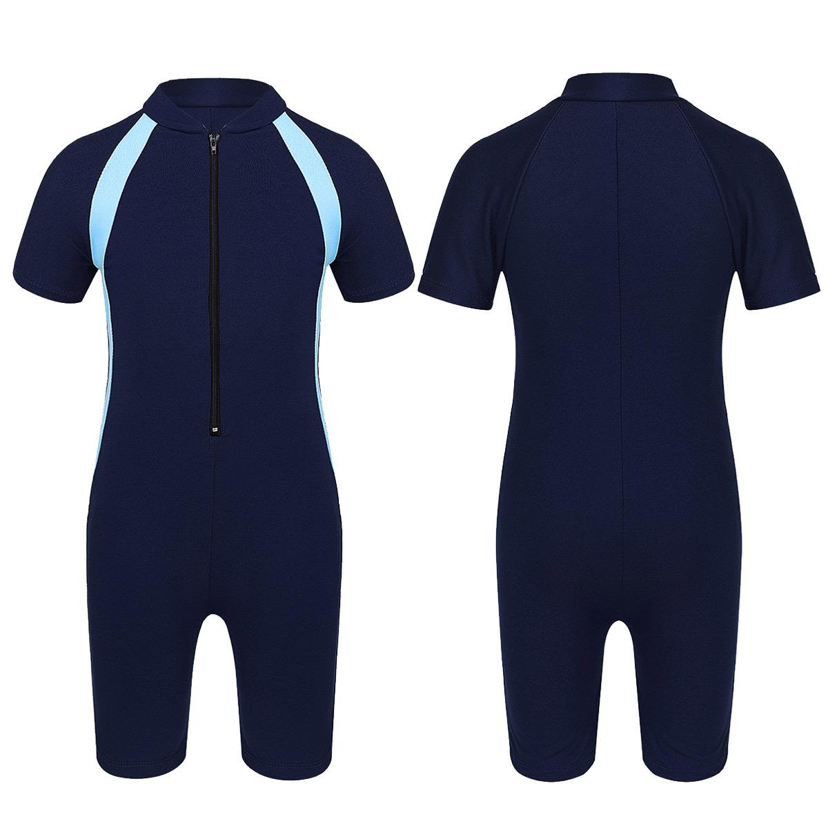 Yeahdor Kinderen Meisjes Eendelig Rits Rash Guard Badpak Shorty Wetsuit Strandkleding Badpak 10-12 Years marineblauwe kleur