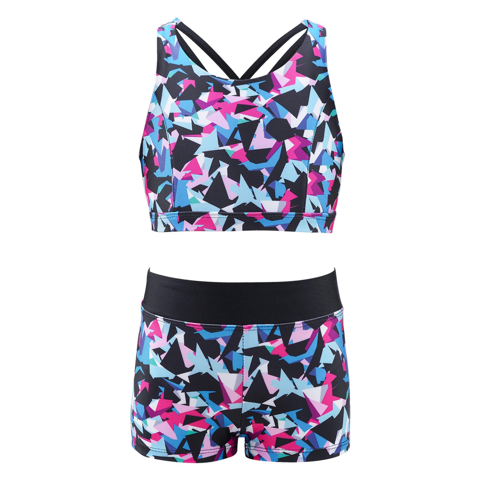 IEFiEL Meisjes Gymnastiek Dans Sport Tweedelige outfit Racerback Crop Top met Booty Shorts Badmode 11-12 Years