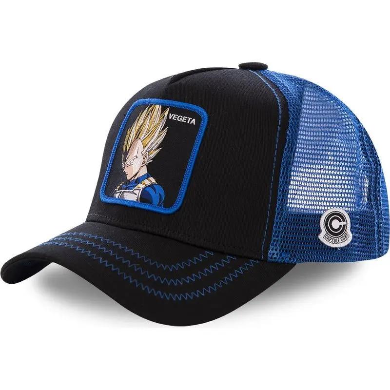 Kuake Duan Nieuw merk Anime 62 Alle stijlen Snapback Cap Katoen Baseball Cap Mannen Vrouwen Hip Hop Vader Hoed Trucker Mesh Hoed VEGETA DARK BLUE