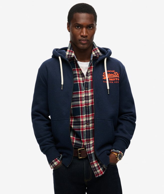 Superdry Hoodie met Neonprint en Vintage Logo Blauw