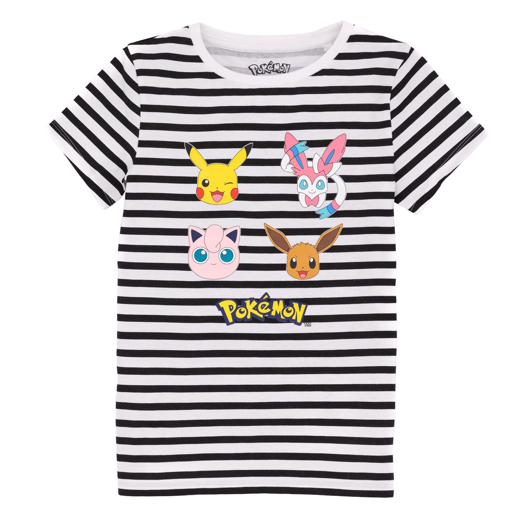 Pokemon Girls Striped T-Shirt 7-8 Years zwart/wit