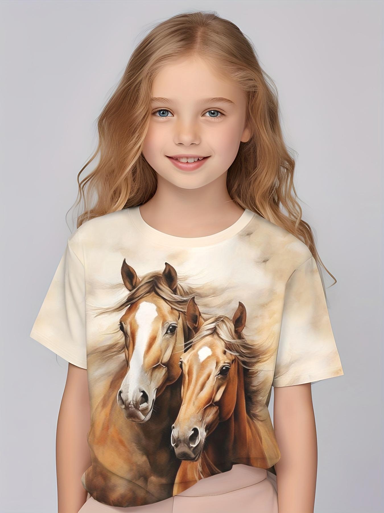 Xuhaijian02 Kinderkleding Meisjes Betoverende 3D Fee Print Korte Mouw T-shirt Tops Comfortabele Ronde Hals Casual T-shirts Kinderkleding Meisjes 150
