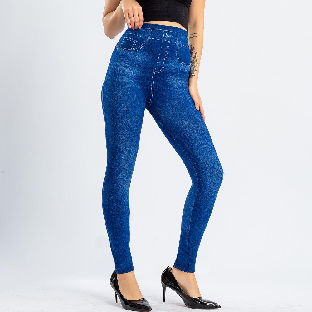 ZUERLE Effen kleur vintage legging rekbare dames valse jeans plus size jeggings zachte nep denim yoga damesbroek M