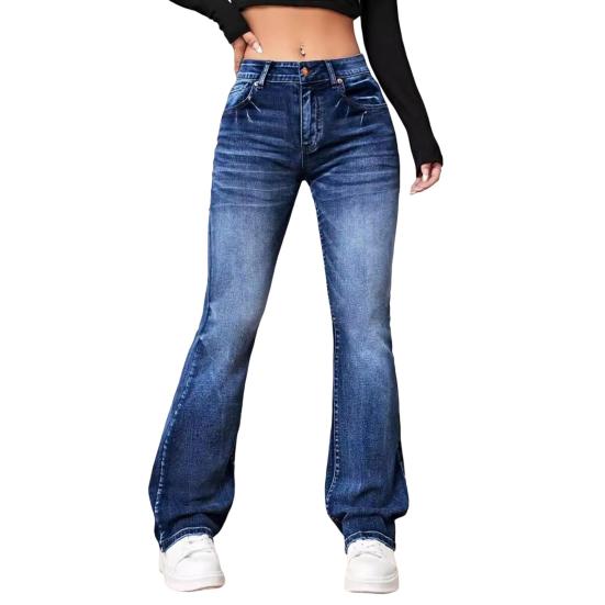 Dress Fancy Club Jeans Hoge Taille Uitlopende Zoom Knoop Rits Sluiting Verloop Kleur Losvallend Multi L