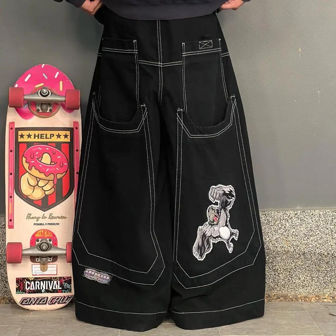 Tinicoo New Y2k Jeans Classic Straight Pants Loose Letter Print  Jeans High Street Casual Trousers Punk Style Wide Leg Pants M