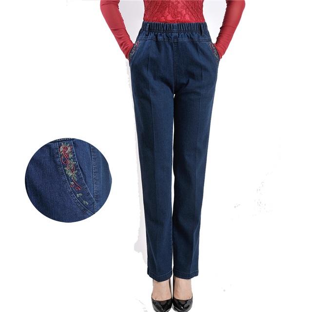 ZAIA Women Jacket Damesjeans van middelbare leeftijd Losse denimbroek Casual damesbroek met rechte pijpen en stretchtaille 5XL