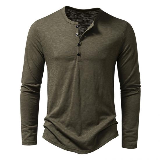FX Men 2024 Heren Katoenen Knoop Henley Hals Shirt Lange Mouw Casual Knoop Effen Kleur Mode T-shirts L
