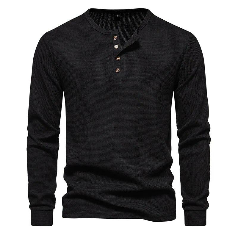 Leefona Waffle Henley T-shirt Heren Lange Mouw Basic Ademend Heren Tops T-shirts Nieuwe Herfst Casual Effen Kleur Knoop T-shirts M