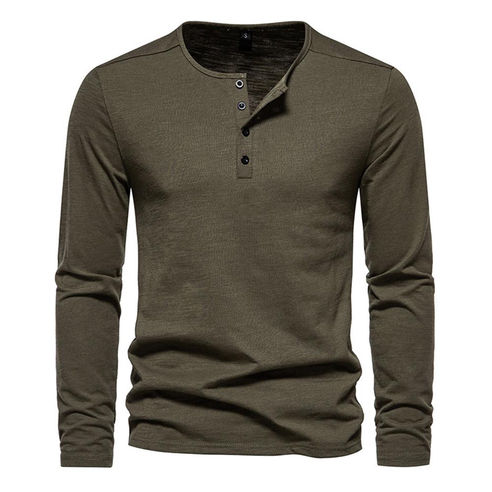 King Billion Heren T-shirt met lange mouwen, katoen, slim fit, onderkant, shirt, fitnesstops, T-shirts, knoopsluiting, casual, gezellig T-shirt M legergroene kleur