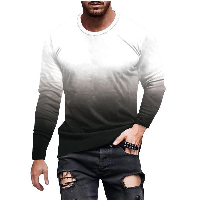 Forever Men Heren lente- en herfst T-shirt met lange mouwen Heren losse ronde hals hoodie 3D-geprint bedrukte top met lange mouwen L