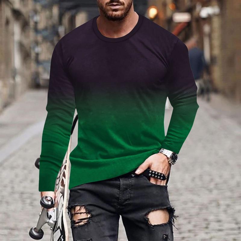 Forever Men Heren lente- en herfst T-shirt met lange mouwen Heren losse ronde hals hoodie 3D-geprint bedrukte top met lange mouwen M